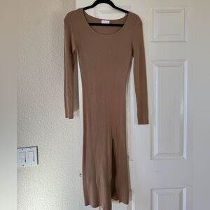 Elegant Tan Long Sleeve Dress